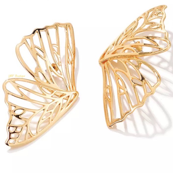 New Big Gold Butterfly Statement Post Fashion Earrings - Picture 4 of 6